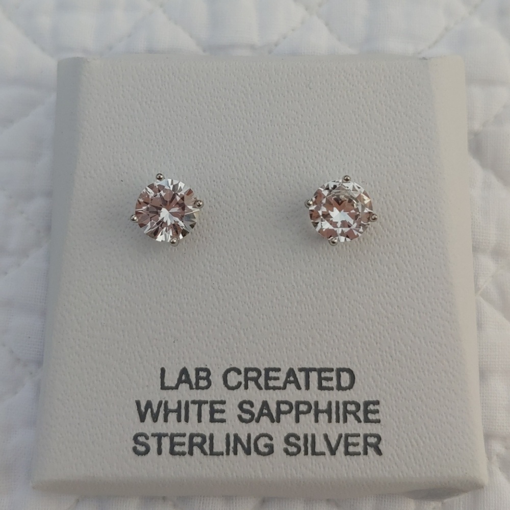 Sterling Silver Round White Sapphire Stud Earrings!!
